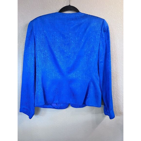 Vintage Adrianna Papell Lined Silk Cerulean Blue Blazer & Skirt Suit Size 10 - Picture 4 of 13